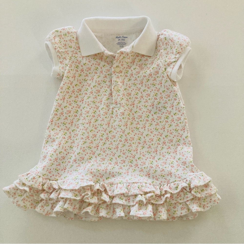 Ralph Lauren Baby Girl 6 Months Floral Ruffle Dress White Pink Spring Easter